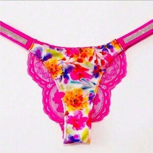 Floral Lace Thong Panty in Hot Pink and Multicolor